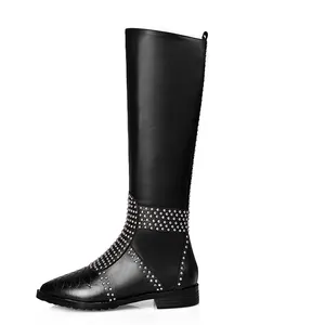 รองเท้าบูทผู้หญิง,รองเท้าบูทหนังแท้สีดำสวมใส่สบายรองเท้าบูทส้นสูงแฮนด์เมดสำหรับฤดูหนาว