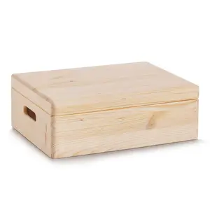 Caixa de armazenamento de madeira de pinha sem acabamento com canto redondo e tampa à venda