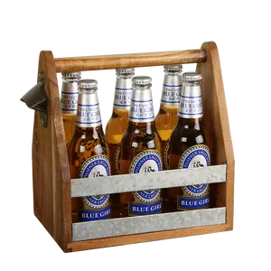 Wooden Beer Caddy Handcrafted Bottle Carrier mit Opener Holds eine 6 Pack Made von Acacia holz mit eine Clear Varnish