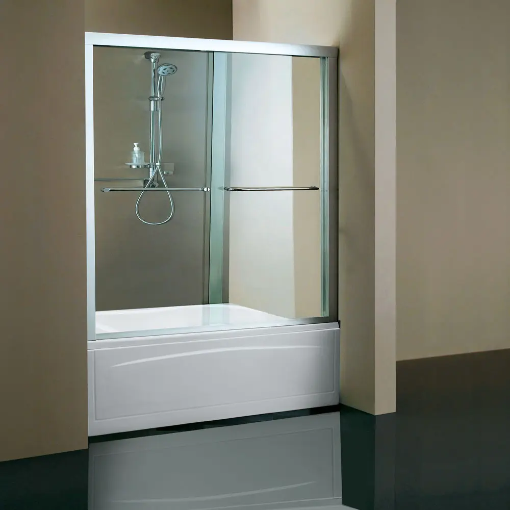 Frame Stainless Steel Handle Tempered Glass Bath Tub Shower Screen Chrome Aluminum Double Bathtub Sliding Shower Door