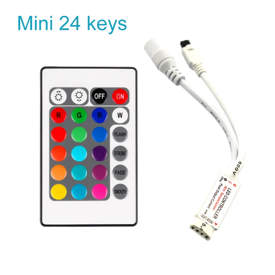 DC 12 V Mini 24key Remote Controller IR RGB RGBW Led Strip DC 12 V 24 Key Controller para SMD 3528 5050 5630 3014 LED Strip Lights