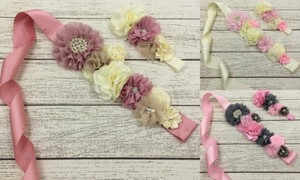 Gros Bébé Bandeau Satin Tissu Fleur Sash Ceinture Et Fleur Satin Ceinture Ensembles Avec Perle - Product Image 4