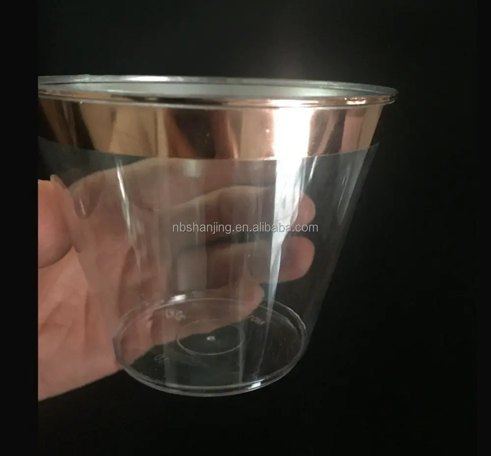 Hot Selling Gold Rim Disposable Plastic Cup PS Disposable Wedding Party Cocktail Cups 50 Count