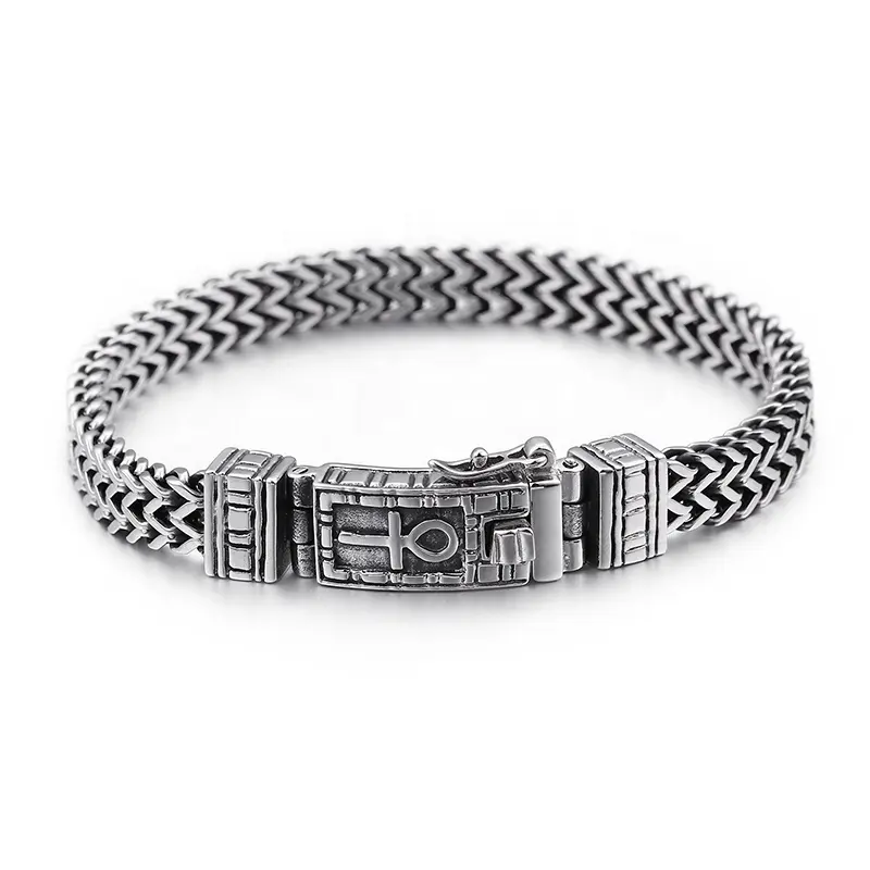 Retro Silber 22CM Edelstahl Altes Ägypten Symbol des Lebens Charme Ankh Eye Armband für Männer