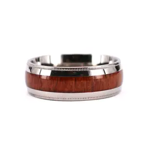 2024 Koa wood ring,special treated Edges wedding ring Titanium Wedding Band With Gear Edges Koa Wood Inlay New Titanium Ring