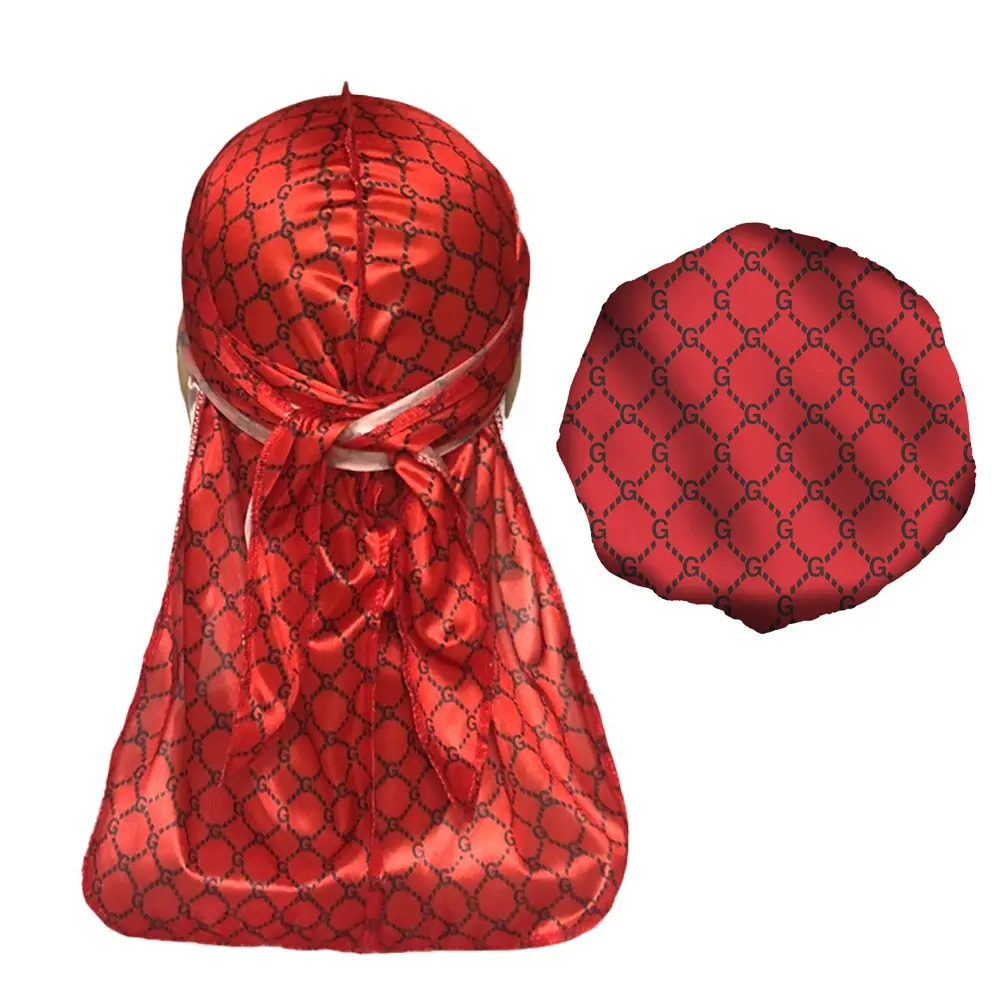 Ensembles de bonnet durag en satin soyeux, durag de styliste, vente en gros