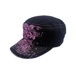 OEM Custom Screen Printing Cadet Hat Wholesale Adjustable Curved Brim Flat Top Cap Gorras