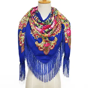 Hot Selling Big Size Designer Bloem Gedrukt Pashmina Vierkante Sjaal Rusland