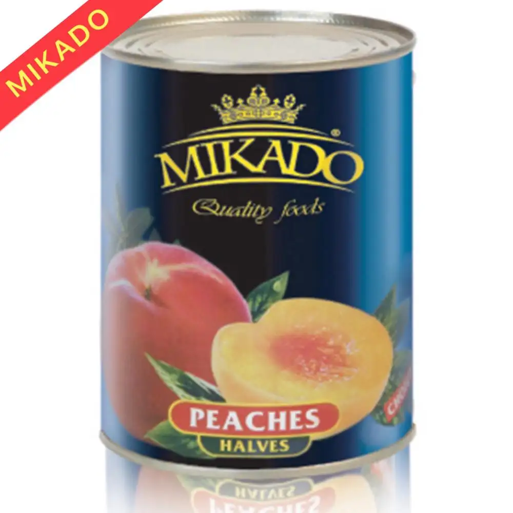 Mikadoブランド缶詰フルーツ缶詰黄桃半分キューブやスライスシロップ