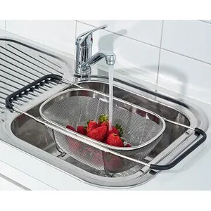 Stainless Steel Sink Colander Retractable Drain Basket Fruit Water Filter Basket