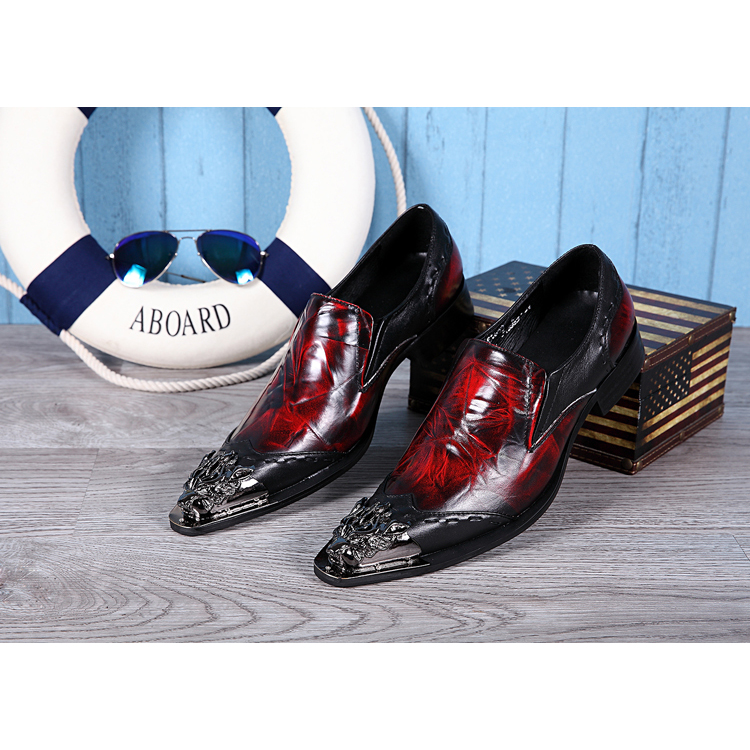 NA013 Fashion Black Metal Pointed Toe Mens Dress Shoes