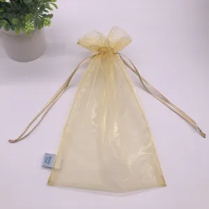 Gold Pink Organza Drawstring Pouch