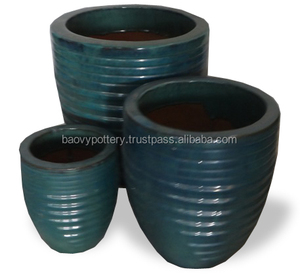 Alto grande esmaltado al aire libre de cerámica macetas de jardín, Vietnam gran esmaltado al aire libre olla para el hogar y el jardín, Juego de 3 - Product Image 1