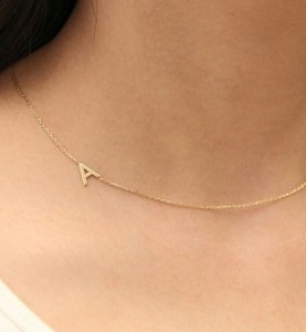 Stainless Steel Minimalistic Jewelry Personalized Bridesmaid Gifts Gold <strong>Sideways</strong> Asymmetrical <strong>Initial</strong> <strong>Necklace</strong> - Product Image 6