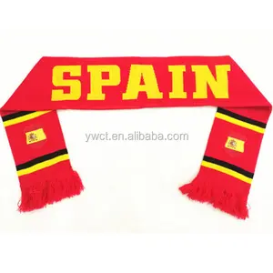 OEM desain kustom rajutan Spanyol tim olahraga jacquard penggemar sepak bola syal penggembira