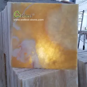 Painel luxuoso de parede iluminado, resina amarela mel onyx