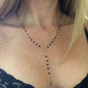 Collar con colgante largo de Cruz para mujer, joyería hecha a mano de iglesia cristiana <span class=keywords><strong>y</strong></span> católica, cuentas de Rosario, regalos de San Valentín - Product Image 3