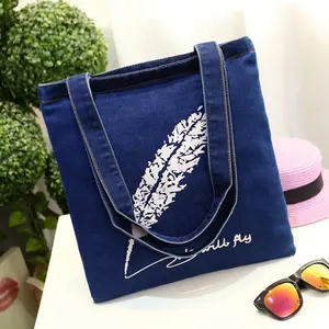 Fábrica impressão personalizada lona denim bolsas alça única bolsa de ombro leve jean tote bag denim