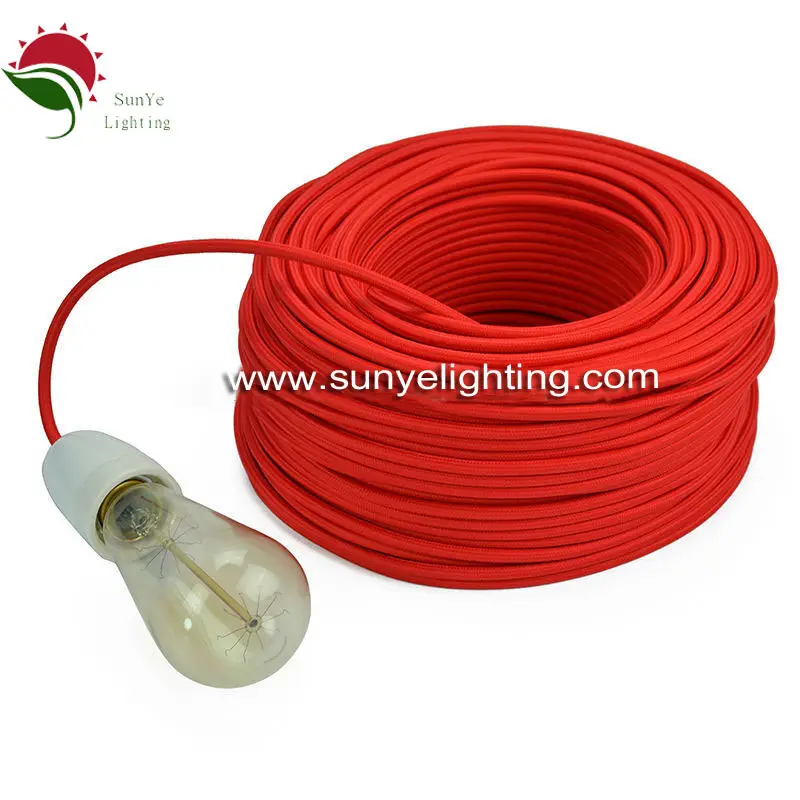 Hot Sale Colourful Fabric Textile Power Cord 3 X 0.75mm core braided cable,Red Fabric 3 cores textile cord