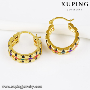 92091 Xuping China 24K color oro joyas de imitación aleación de cobre estilo cautivante con strass colorado aretes para mujeres - Product Image 1