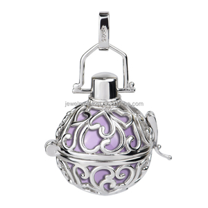 925 in argento Sterling piatto in rodiumn doppio cuore in argento angelo chiama ciondolo medaglione gabbia ricordo - Product Image 1