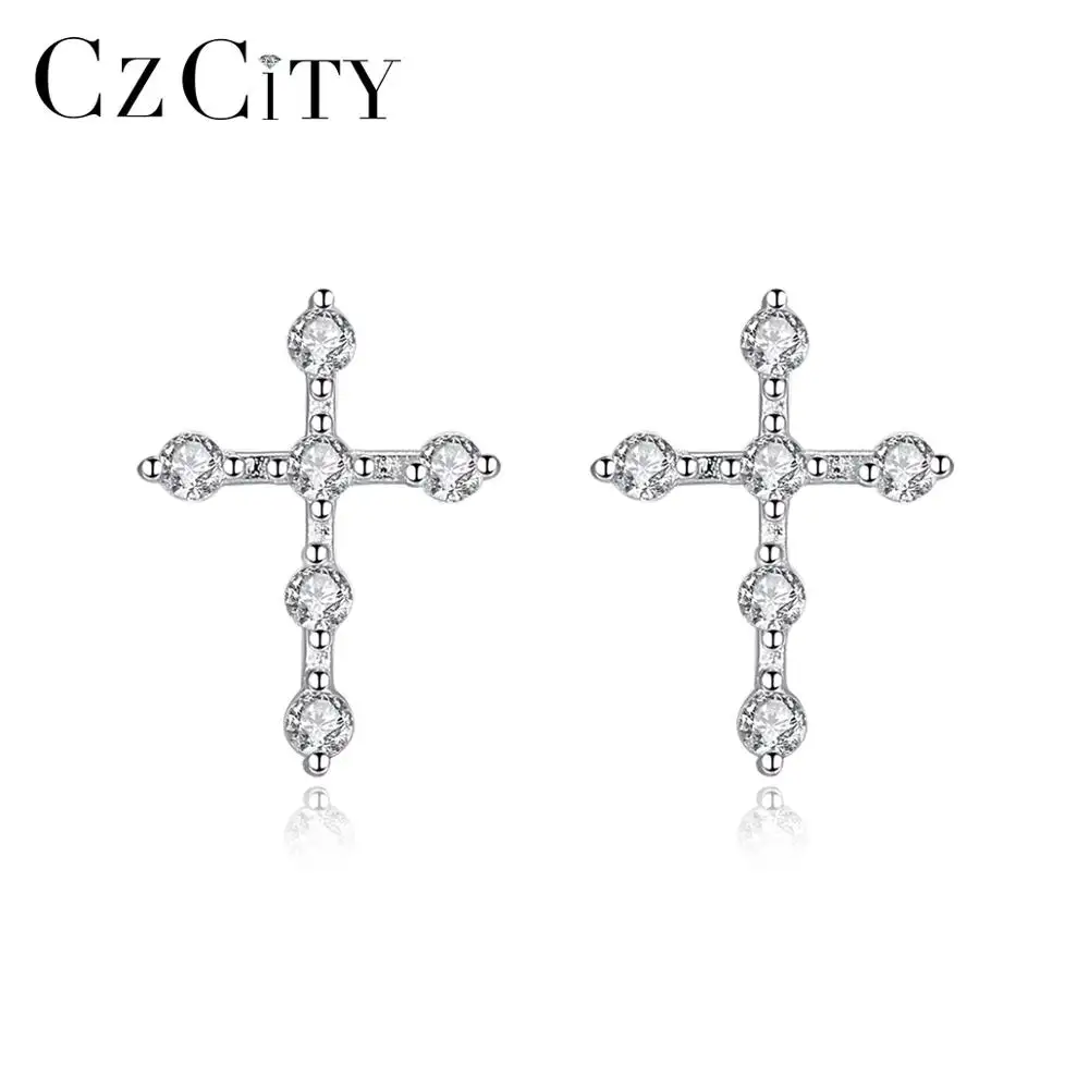 CZCITY Sterling Silver 925 Stud Earring for Women Cross Shaped Fashion Earring Fine Jewelry