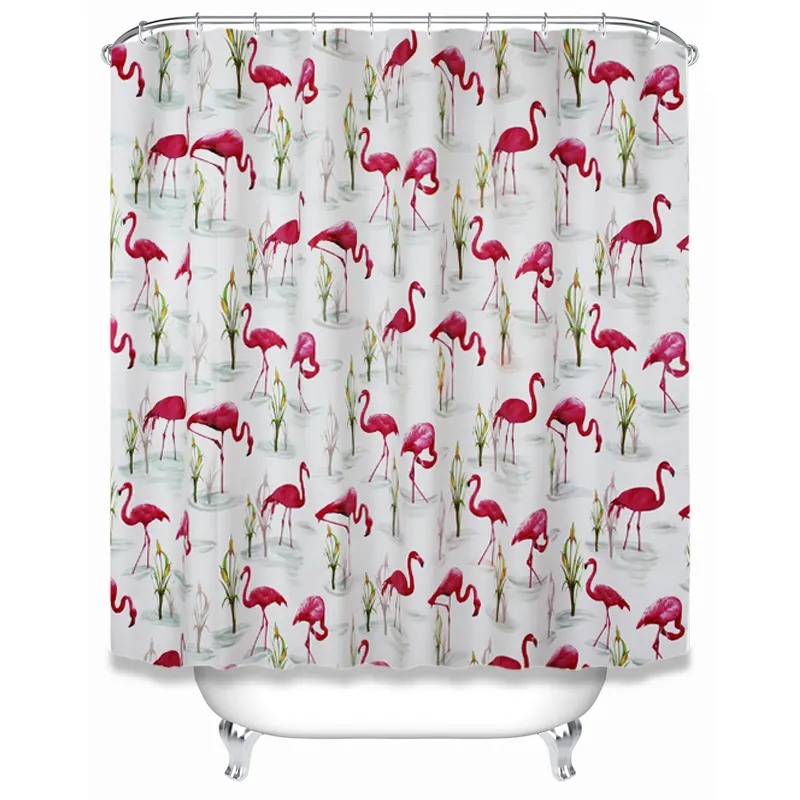 Fabrik Direkt verkauf Heißer Verkauf gedruckt Flamingo wasserdicht Dusch vorhang Dusch curtian mit Haken benutzer definierten Druck für Hotel