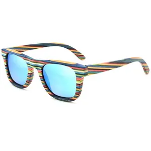 Manufacturing Colorful Wood Wear Engraved Logo Skateboard Sunglasses Men UV400 lunette de soleil polaris