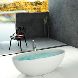 5 年售后服务椭圆形现代设计独立固体表面浴缸丙烯酸树脂石独立式浴缸