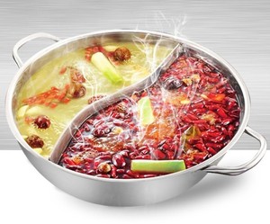 Marmite à <span class=keywords><strong>induction</strong></span> moderne en acier inoxydable à double compartiment avec deux pots doubles et couvercle en verre pour soupe et bouillon, utilisation domestique en cuisine - Product Image 3