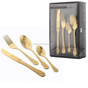 Cucharas de Acero Inoxidable con Grabado de Flores y Recubrimiento PVD Dorado, Juego de Cubiertos, Vajilla, Utensilios de Mesa - Product Image 5