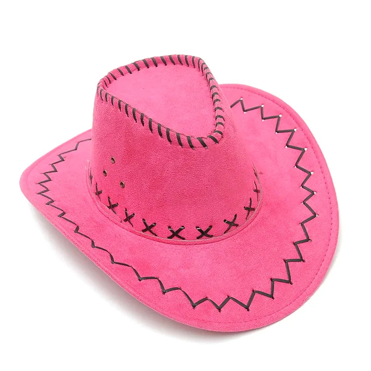 Fábrica de rosa de cuero de gamuza de adultos liso de Western americano hombre sombreros de vaquero