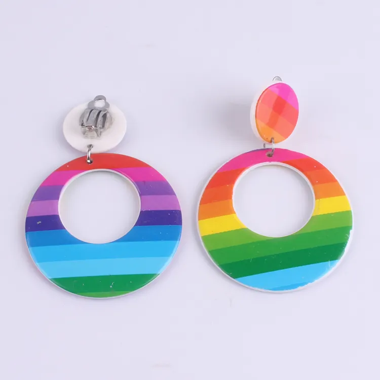 Women's Rainbow Clip-On Earrings Fashionable Plastic Accessories for Parties and Other Occasions