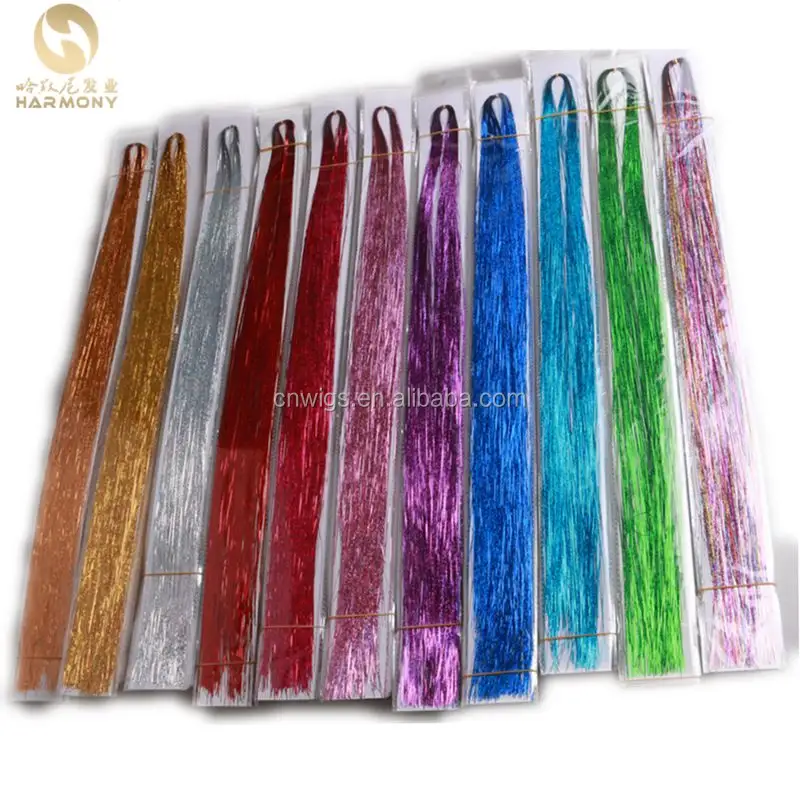 Beautiful 22inch 4g synthetic glitter bling bling fiber for party and night life gold siver colorful colors hair tinsel