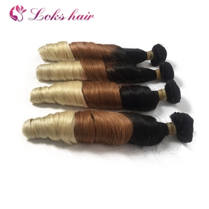 Fasci di capelli umani vergini brasiliani all'ingrosso di colore ombre, estensioni dei capelli ombre a tre tonalità, tessuto dei capelli del ricciolo della caramella 1b/31/613 - Product Image 2