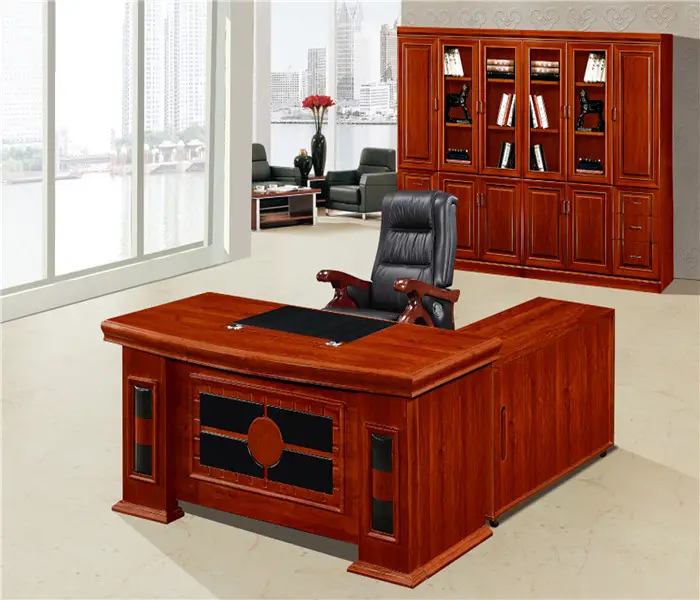 Klasik woodenfurniture HDF kurulu l şekil masa dolap sadece ile yan kabine ile çekmece ofis mobilya