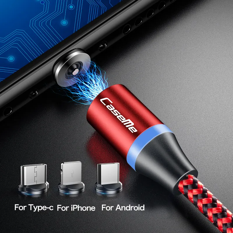 CaseMe carcasa 1M2.4A rápido LED de carga Micro USB Cable para iPhone accesorios del teléfono móvil de carga rápida magnético Cable USB 3 en 1