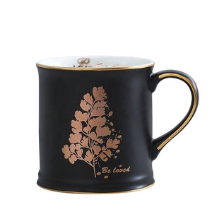 Tasse à café en céramique de grande capacité, 2 pièces, noir mat, blanc, avec couvercle et boîte cadeau pour la cérémonie de mariage - Product Image 2