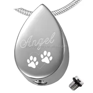 IJD8029 Cheap 20ミリメートルTeardrop Shape Stainless Steel Cremation Urn Pendant Hold PawプリントKeepsake Ashesペットメモリアルネックレス