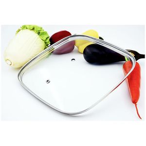 Couvercle en verre pour casseroles de cuisine, poêle à frites carrée bords en acier inoxydable, 3 pièces - Product Image 1