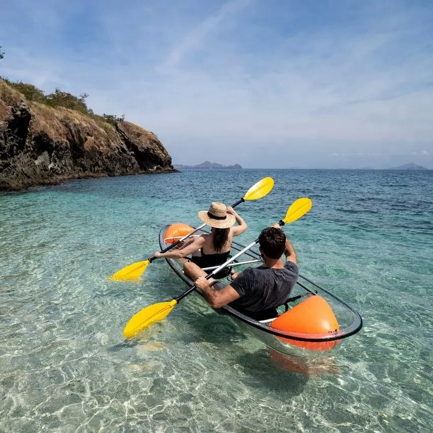 डबल सीटें और paddles पारदर्शी डोंगी स्पष्ट कश्ती क्रिस्टल डोंगी रोइंग नाव पॉली कार्बोनेट कश्ती