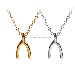 Einfache Design Gold Silber Wishbone Wunsch-knochen Glück Anhänger Halskette