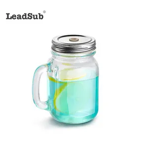 Leadsub heiß verkaufen Sublimation Getränk trinken farbiges Glas Einmach glas 16oz mit Stroh deckel