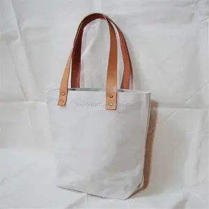 Blank Original Canvas Tote Bag Genuine Leather Handlesキャンバスバッグ革