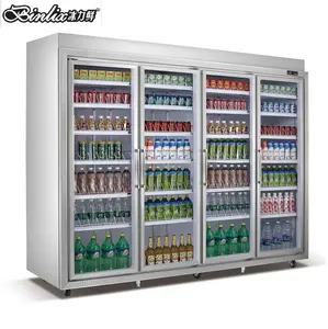 Dik ticari ekipmanları süpermarket içme ekran 4 cam kapi buzdolabı