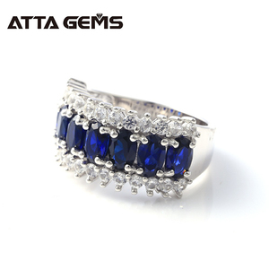 Oval corte <span class=keywords><strong>Azul</strong></span> zafiro punta Ajuste de Plata de Ley 925 chapado en oro blanco joyas de platino anillo para mujer anillos de boda - Product Image 4