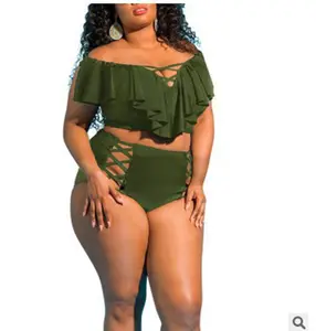 2019 New Bikini Large Size 5XL Plus Fat Two Piece Swimwear High Waist Split Swimsuit Tube Top Plus Size Women Lady