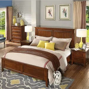 Morden desgin slaapkamer meubels houten bed hoge kwaliteit dubbele grenen houten bed