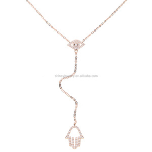 Fabbrica personalizza turco evil eye hamsa hand jewelry lariat pave clear cz splendida collana - Product Image 1