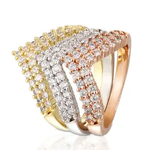 Heng Dian New Style Cz Jewelry Tri Color 18K Rose Gold Women Finger Ring